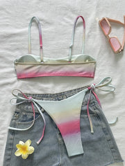 Sexy Pink Gradient Coconut Tree Print Bikini Set