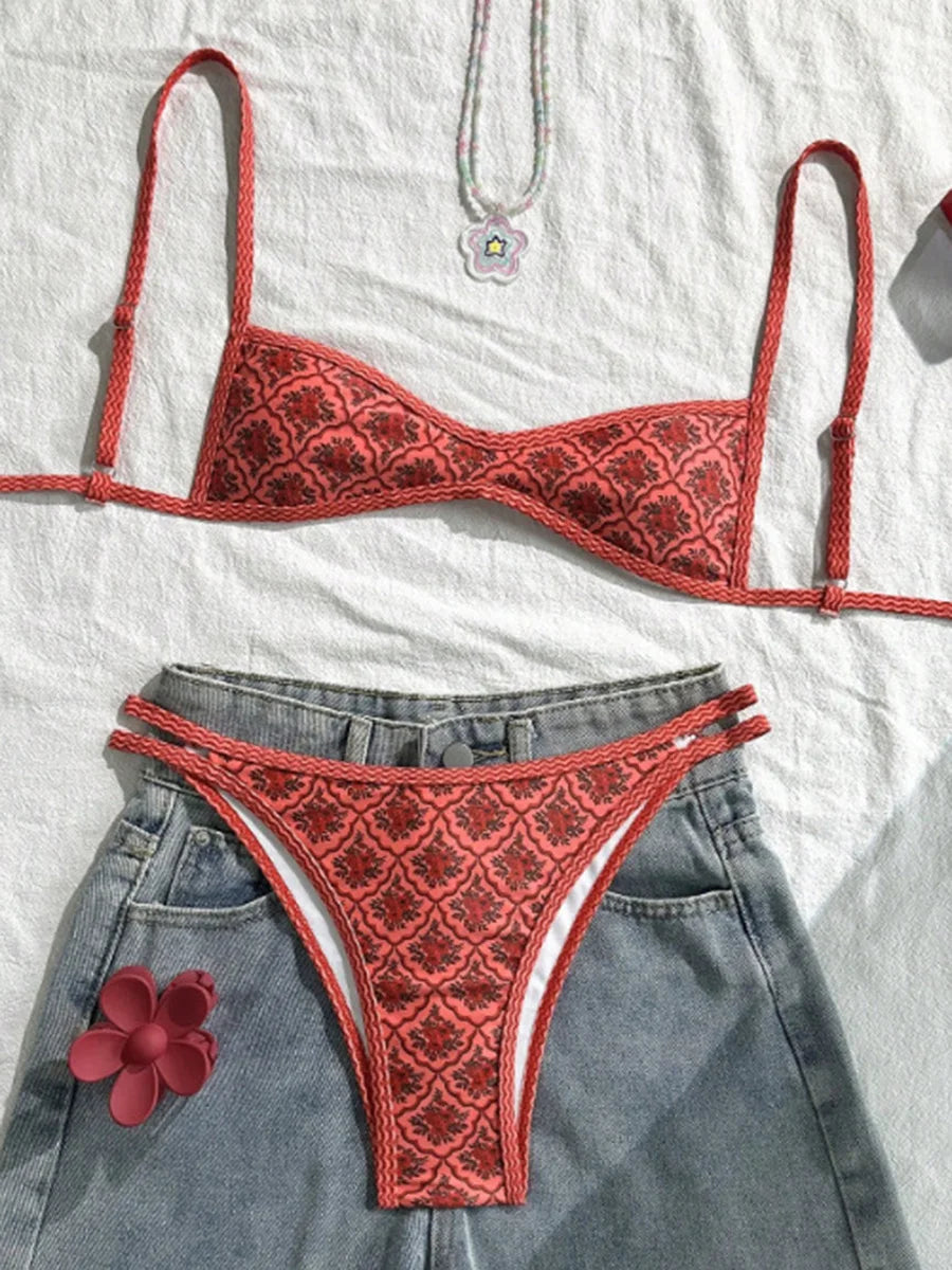 XS - XL Flowers Printed High Leg Cut Bikini