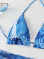 Sexy Blue Marble Print Bikini Set
