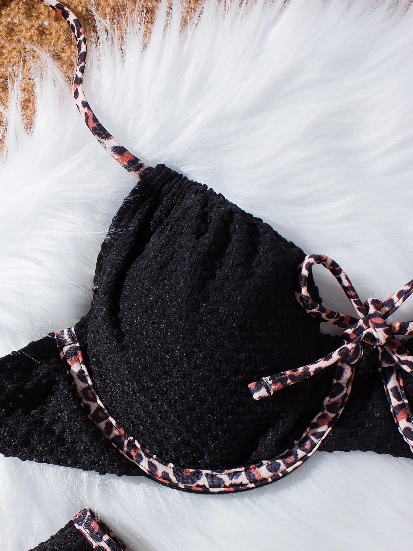 Sexy Black Leopard Print Patchwork Bikini