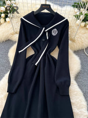 Preppy Style Knitted Long Dress