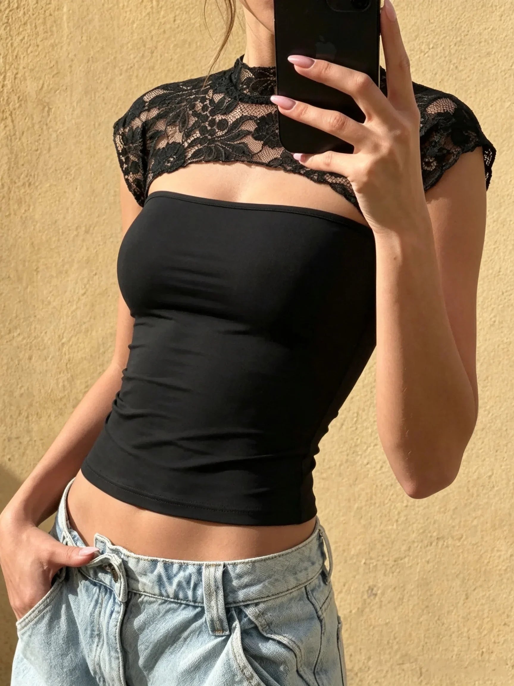 Lace Cap Sleeve Crop Top