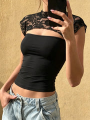 Lace Cap Sleeve Crop Top