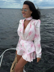 Sexy Pink Printed Satin Mini Dress