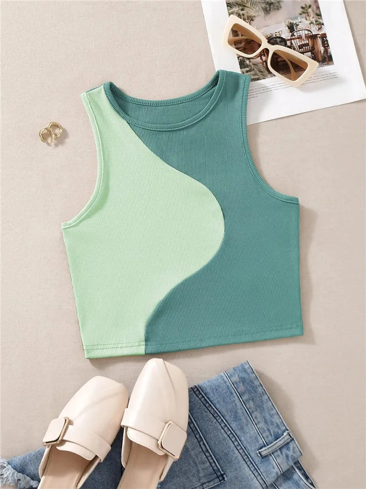 Women's Cute Preppy Style Patchwork Tank Top