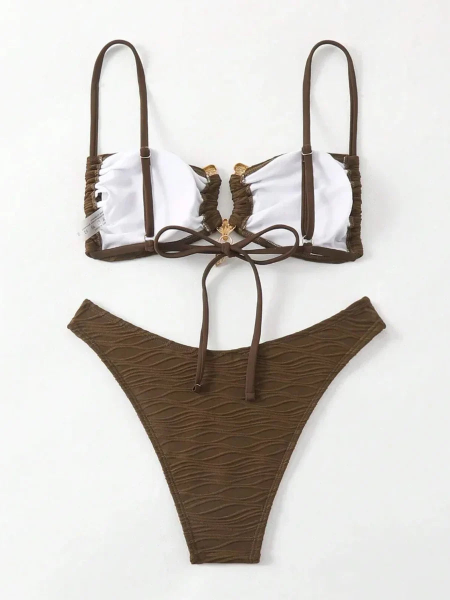 Wrinkled Crinkled Metal Ring Bikini