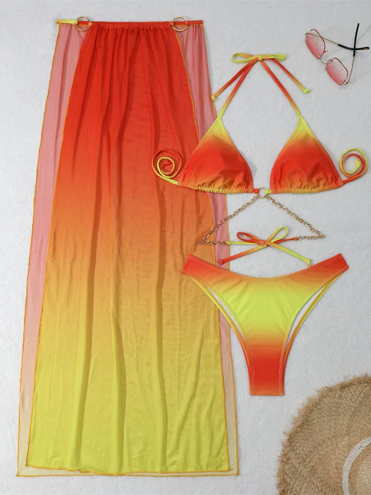 3 Pieces Thong Bikini Set