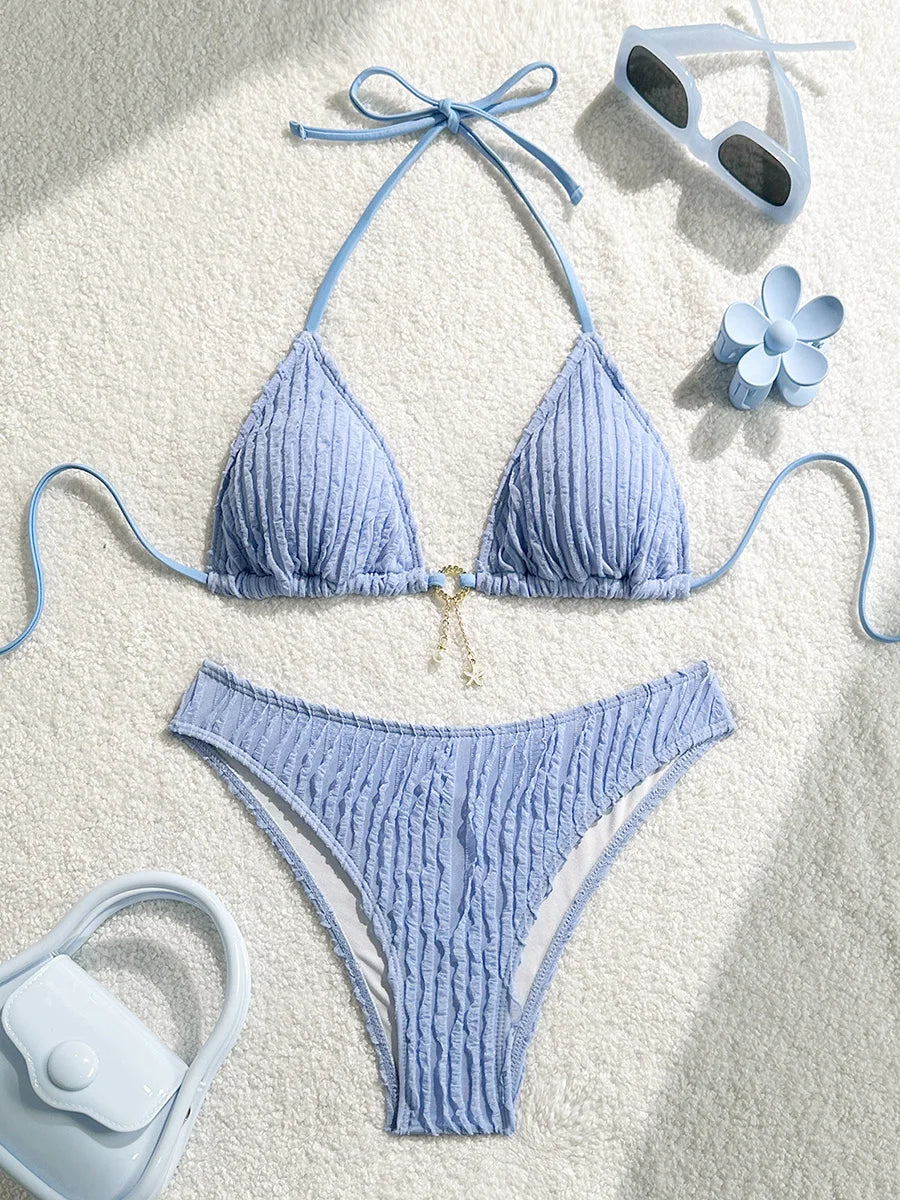Sexy Wrinkled Halter Brazilian Bikini