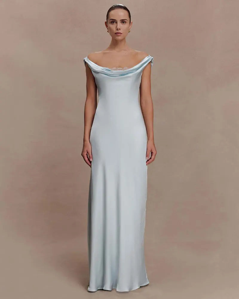 Swinging Collar Satin Sexy Maxi Dress
