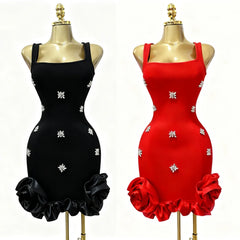 Sexy 3D Floral Bodycon Rhinestone Mini Dress