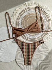 Vintage Crochet Pink Striped Bikini Set
