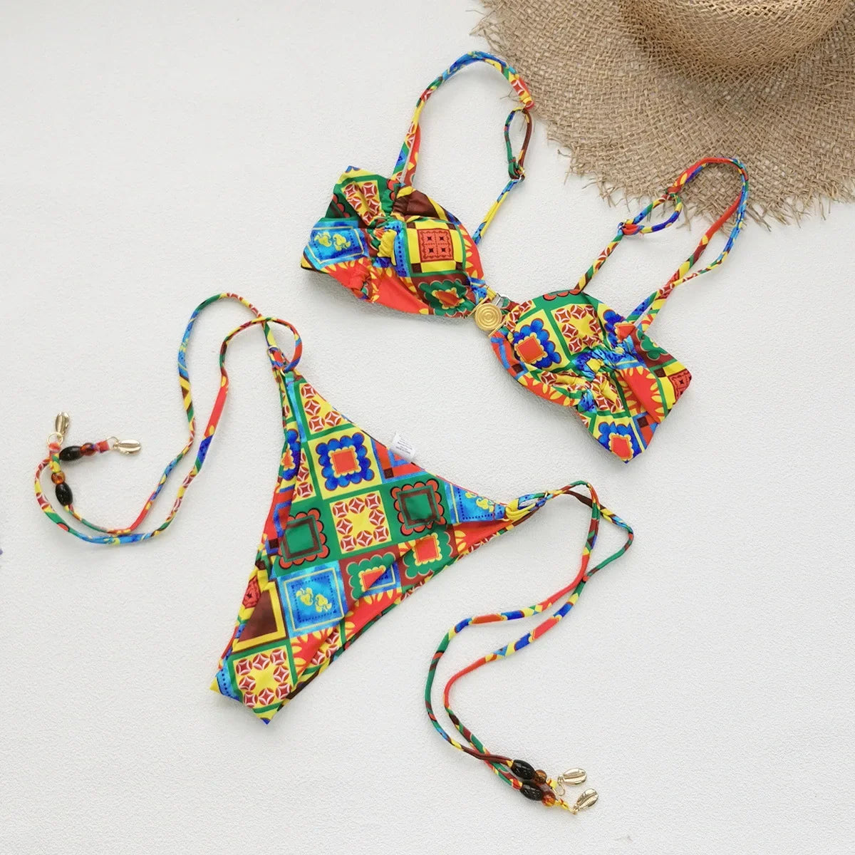 Sexy Yellow Geometry Print Bikini Set