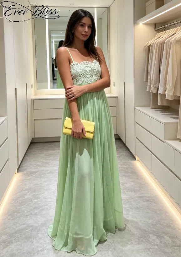 New Mint Green Lace Spaghetti Strap Maxi Dress