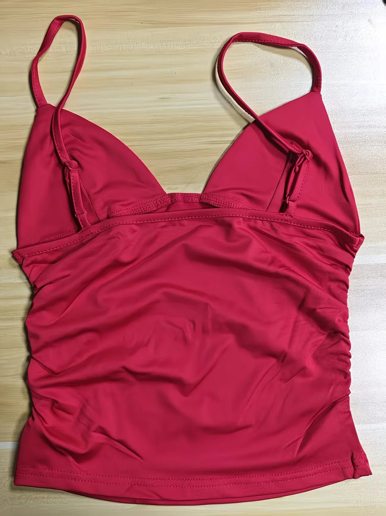 Deep V Neck Ruched Cami Top