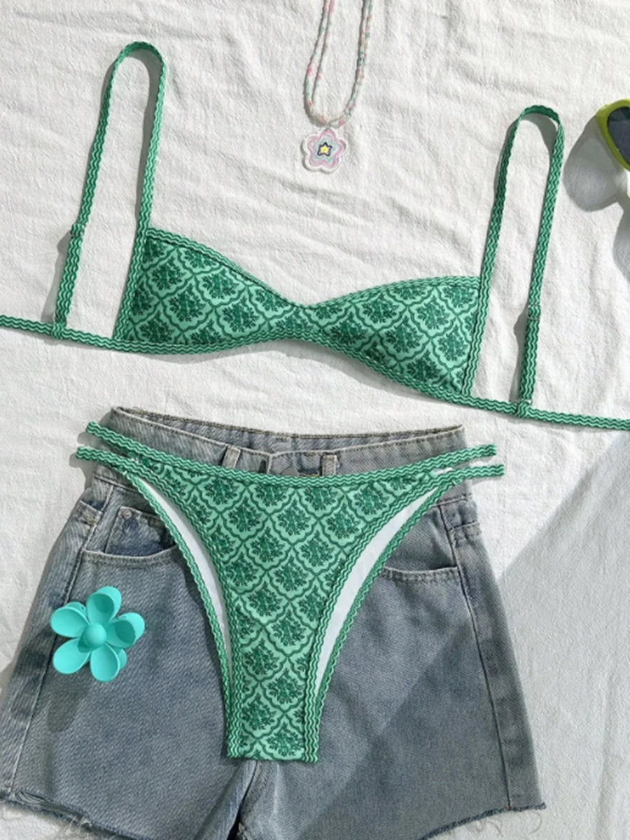 XS - XL Flowers Printed High Leg Cut Bikini