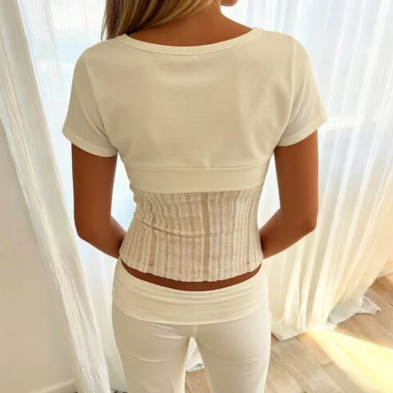 V Neck Button Front Crop Top