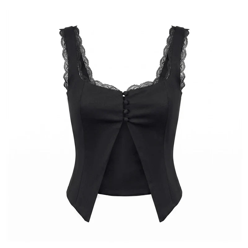 Lace Trim Spaghetti Strap Crop Top