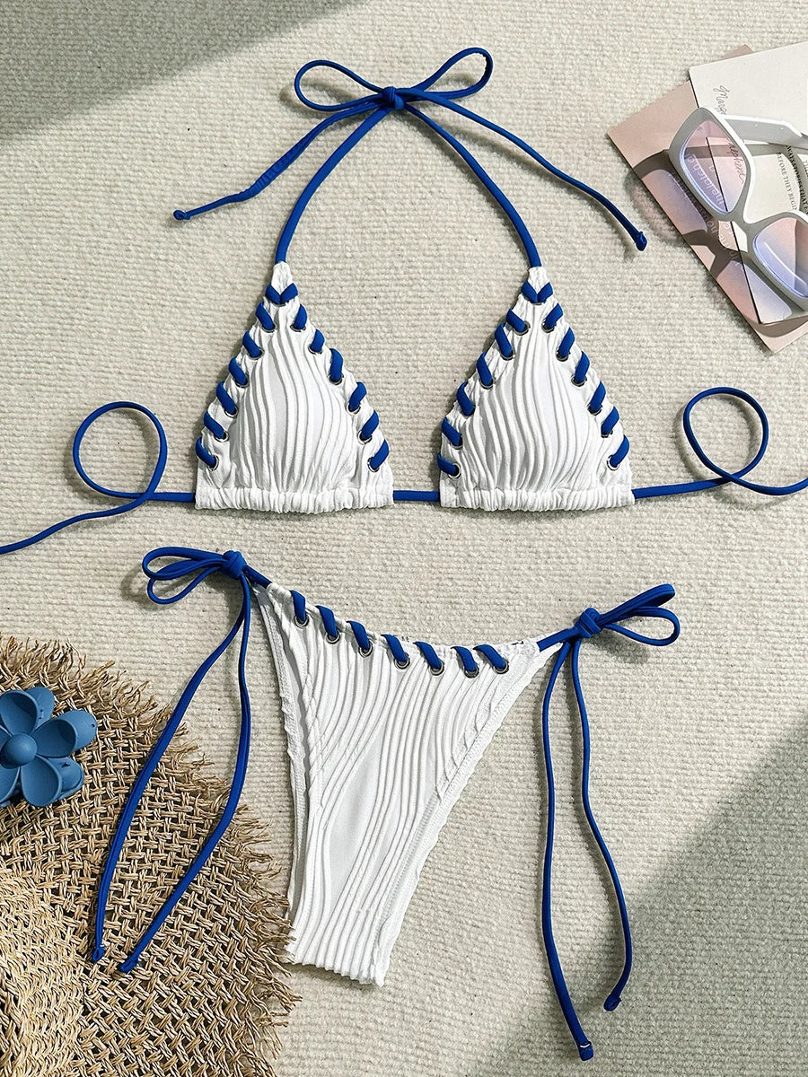 Halter Wrinkled Weaved Bikini