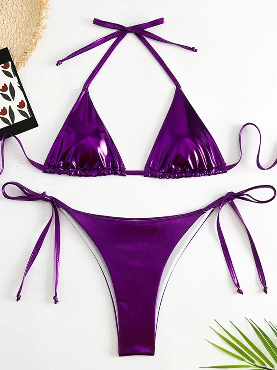 Sexy Shiny Pu Faux Leather Bikini