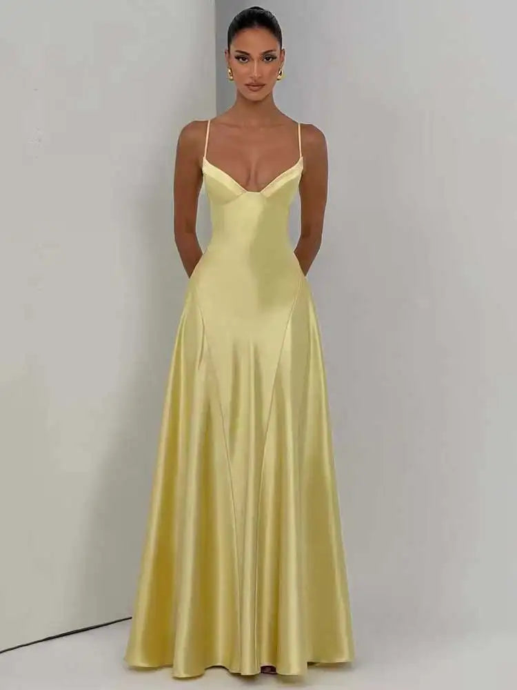 Satin Back Lace-up A-line Maxi Dress