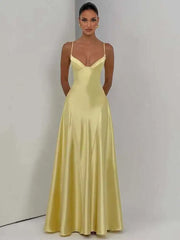 Satin Back Lace-up A-line Maxi Dress