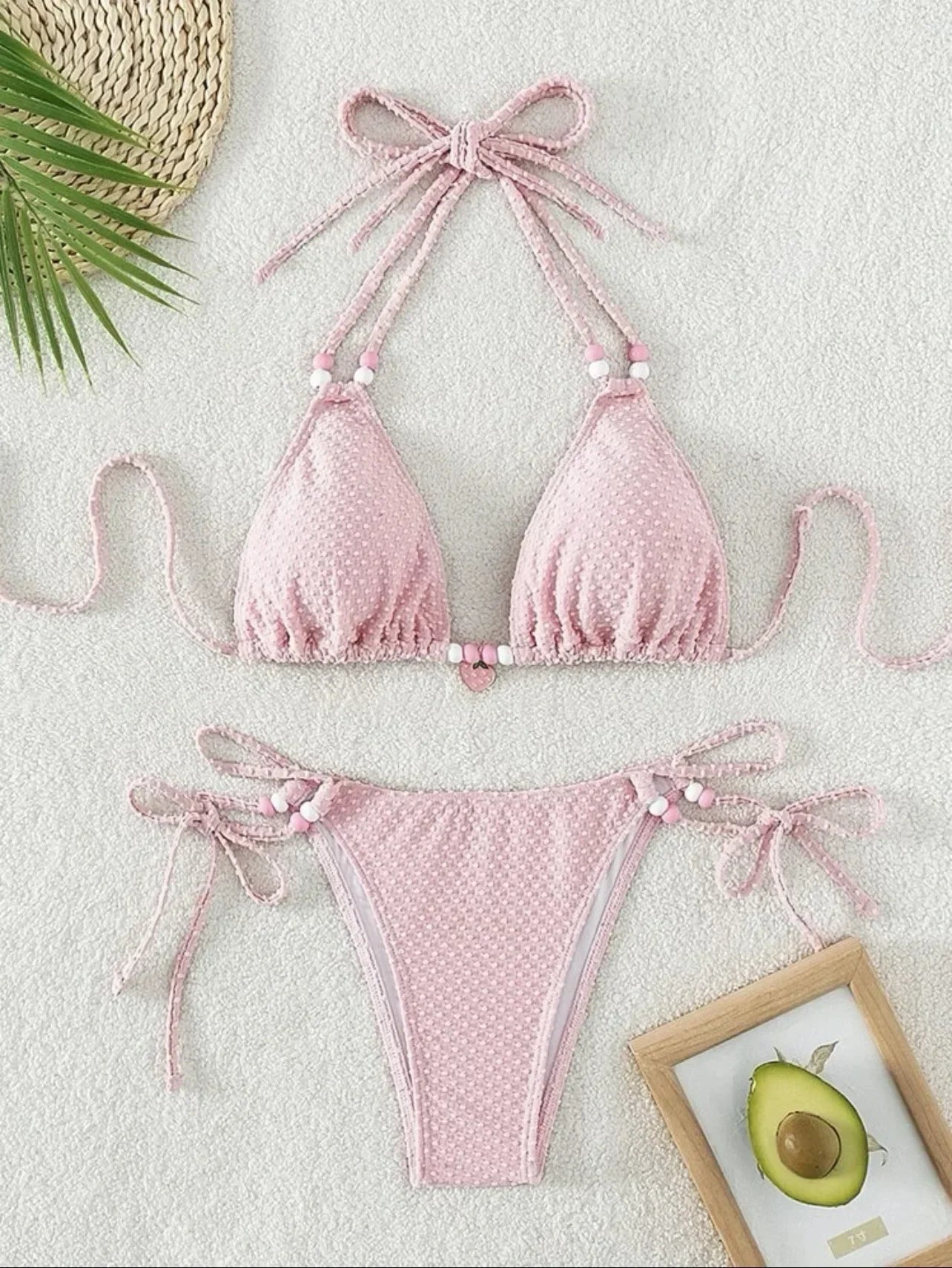 White Pearl Strap Push Up Micro Swimwear
