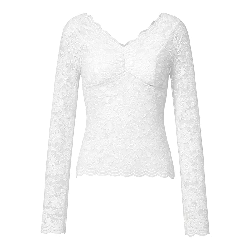 Coquette Floral Lace Long Sleeve Crop Top