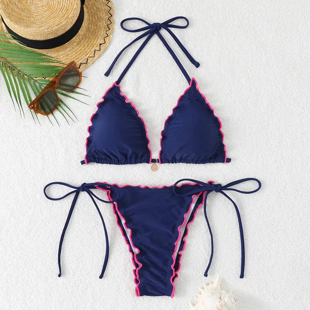Sexy White Black Patchwork Bikini Set