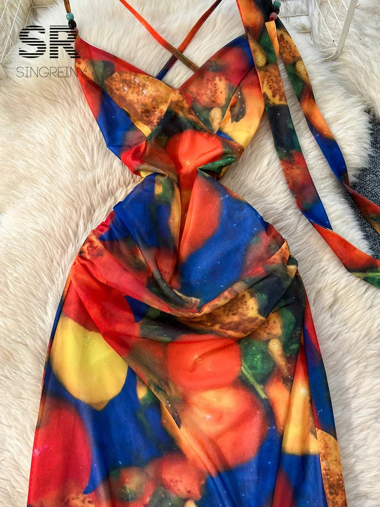 Colorful Print Mesh Dress