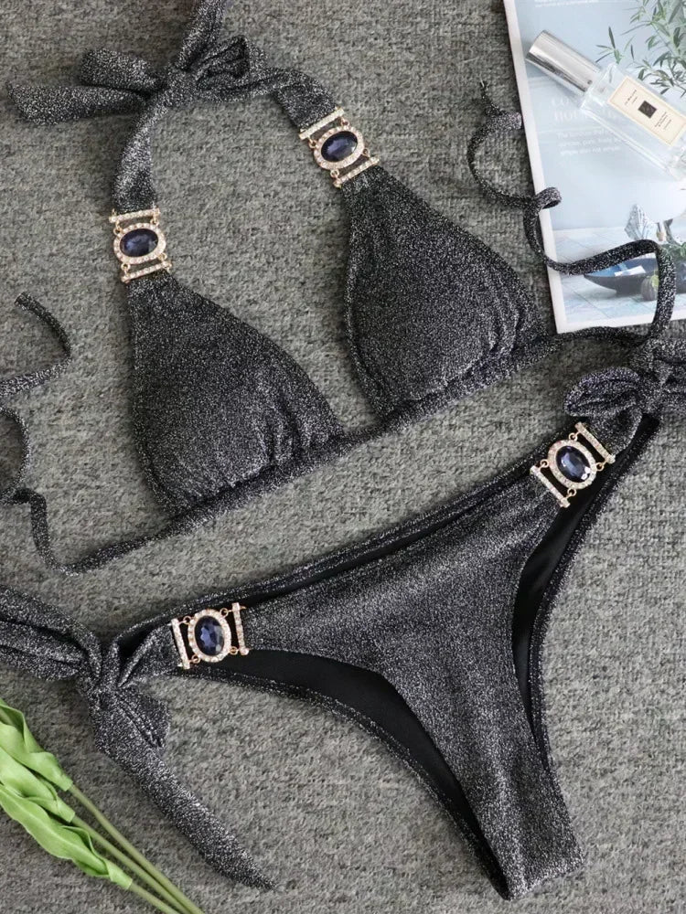 Halter Crystal Rhinestone Diamond Bikini