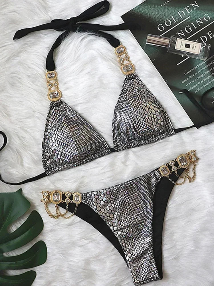 Halter Crystal Rhinestone Diamond Bikini