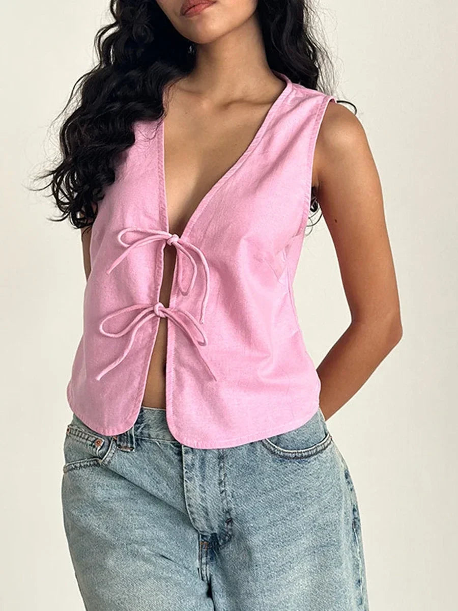 Bow Ties Sleeveless Crop Top