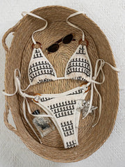 Sexy Beige Knitted Striped Bikini Set