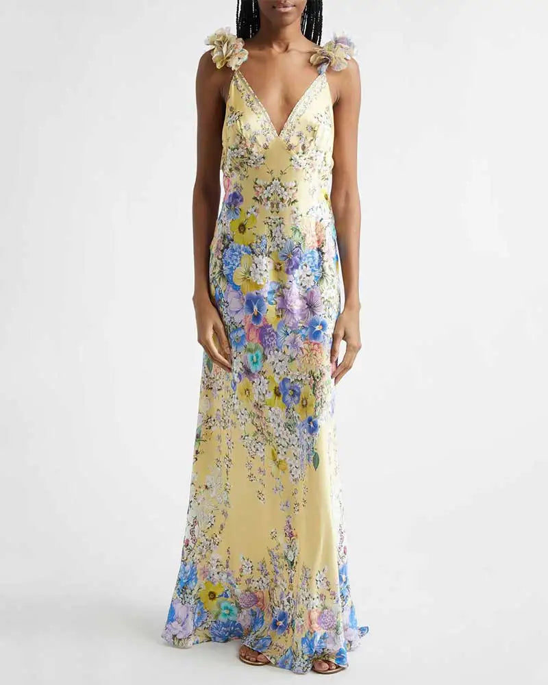 Floral Print Sleeveless Sling Maxi Dress