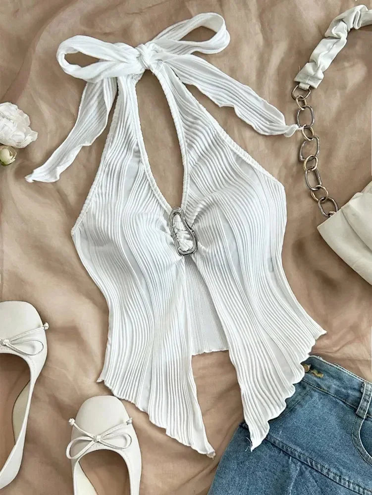 Sexy V-neck Halter Neck Crop Top