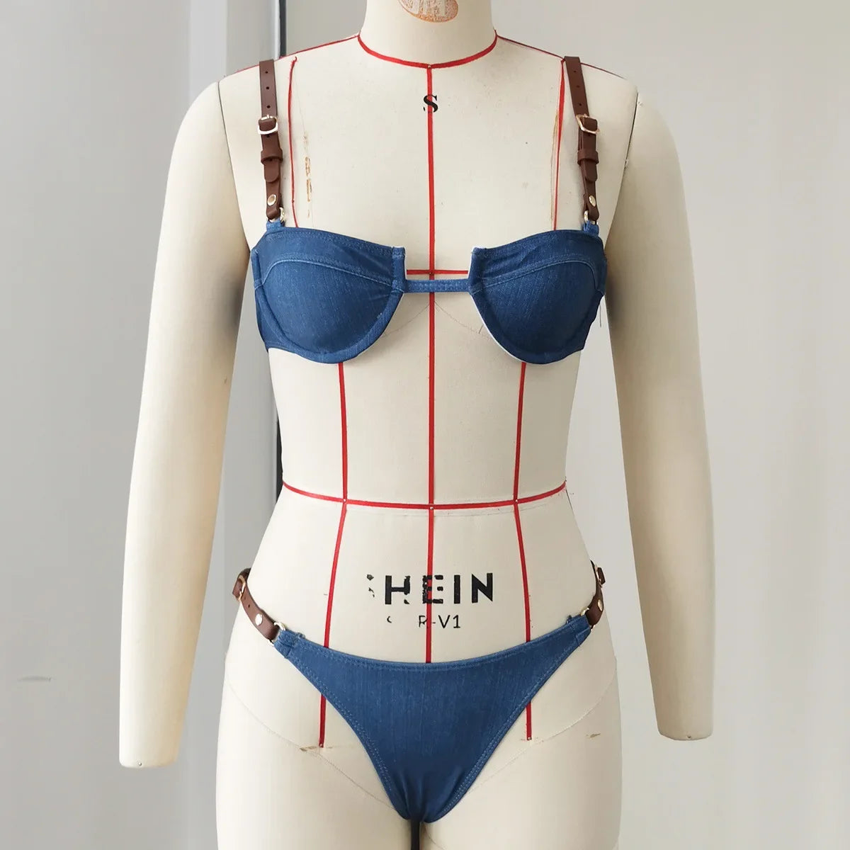 Sexy Blue Imitation Denim Bikini Set