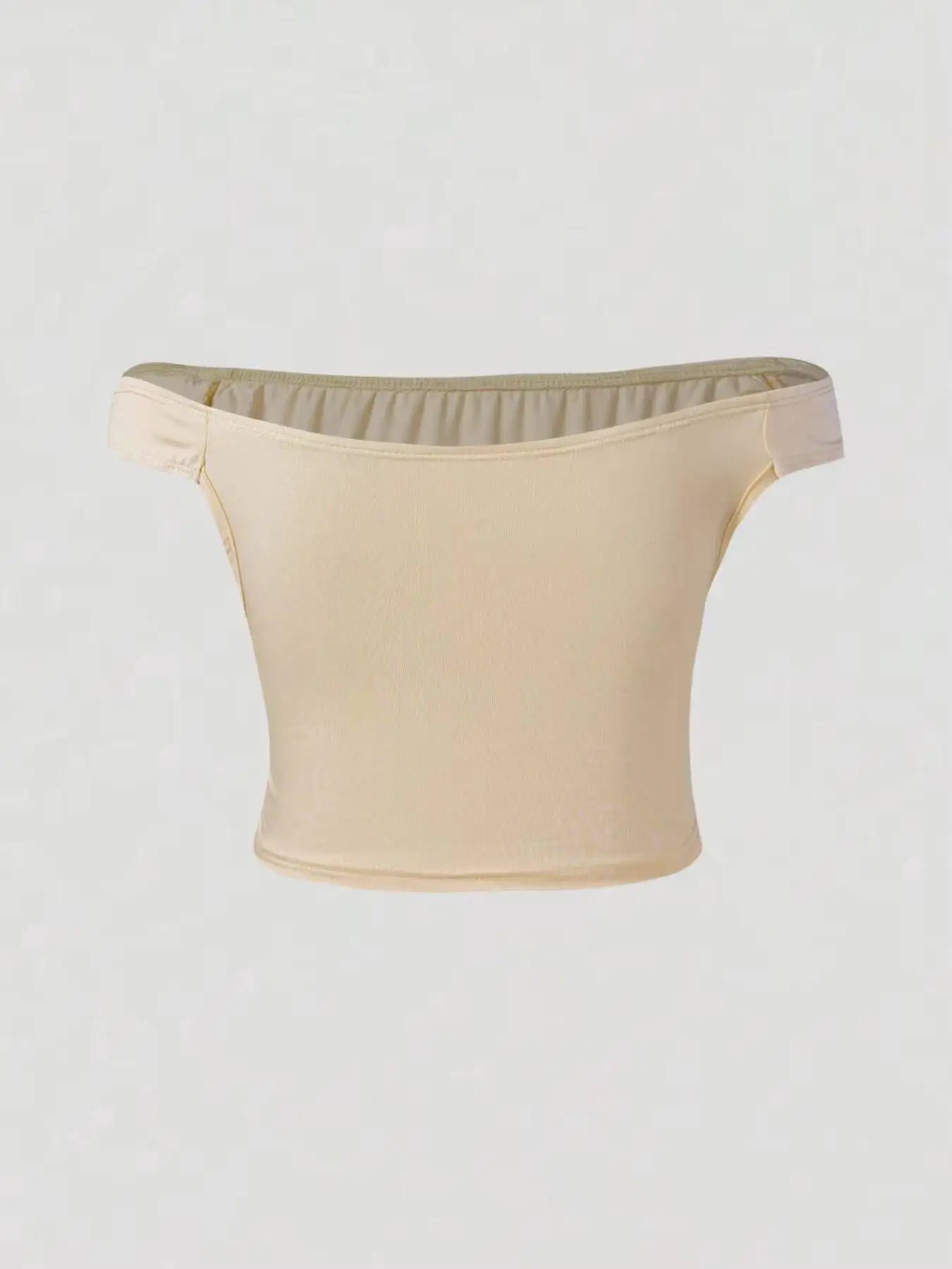 Beige Off Shoulder Side Cutout Crop Top