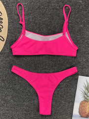 Sexy Neon Yellow Ribbed Brazilian Bikini