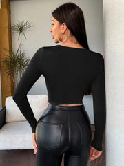 Minimalist Crew Neck Long Sleeve Crop Top