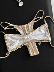Sexy Beige Striped Micro Bikini