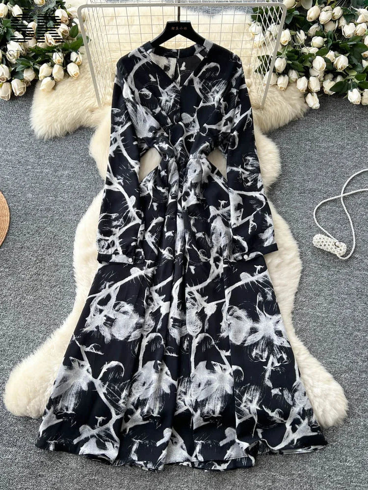 Vintage Print Large Swing Dress