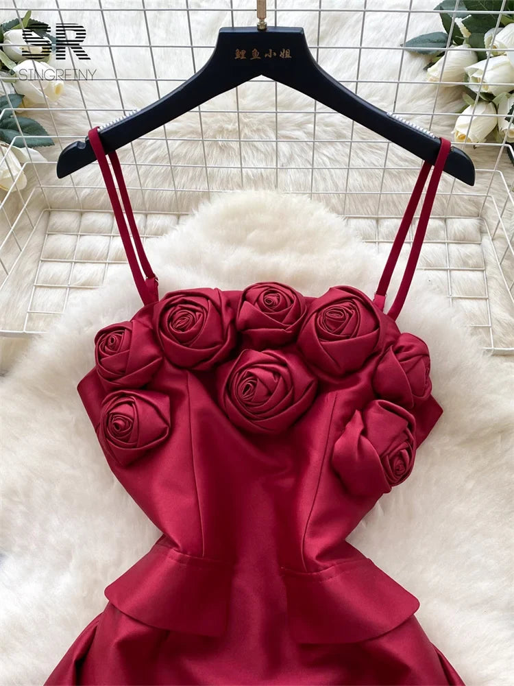 Chic 3D Roses Straps Dress