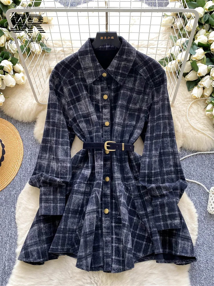 Korean Style Plaid Short Dress