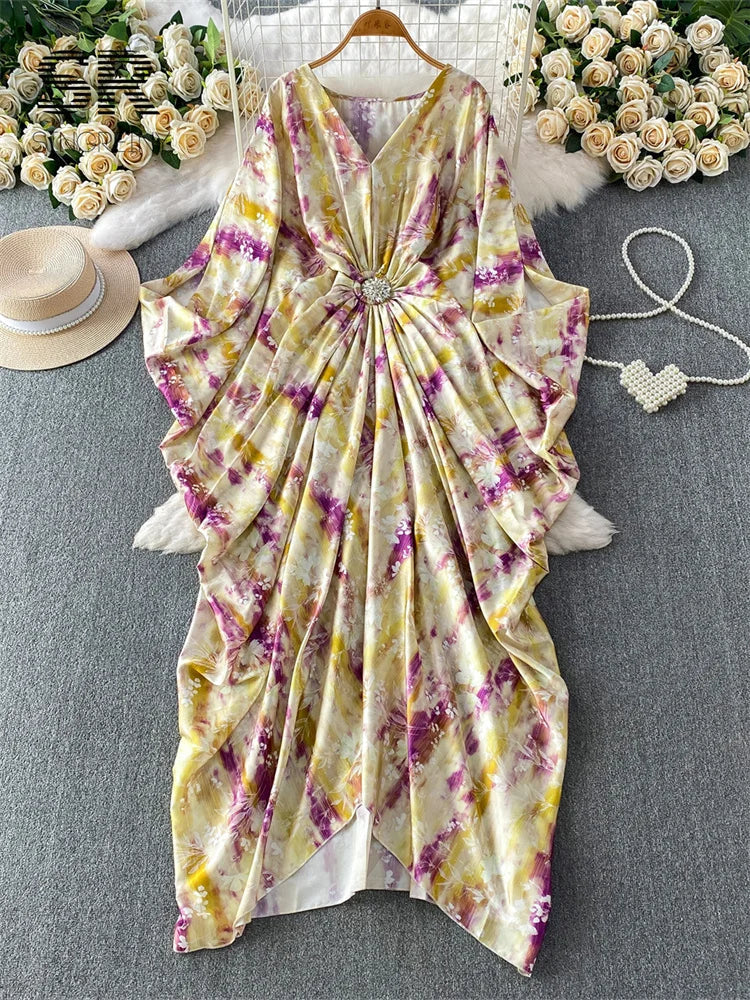 Ruched Print Vintage Dress