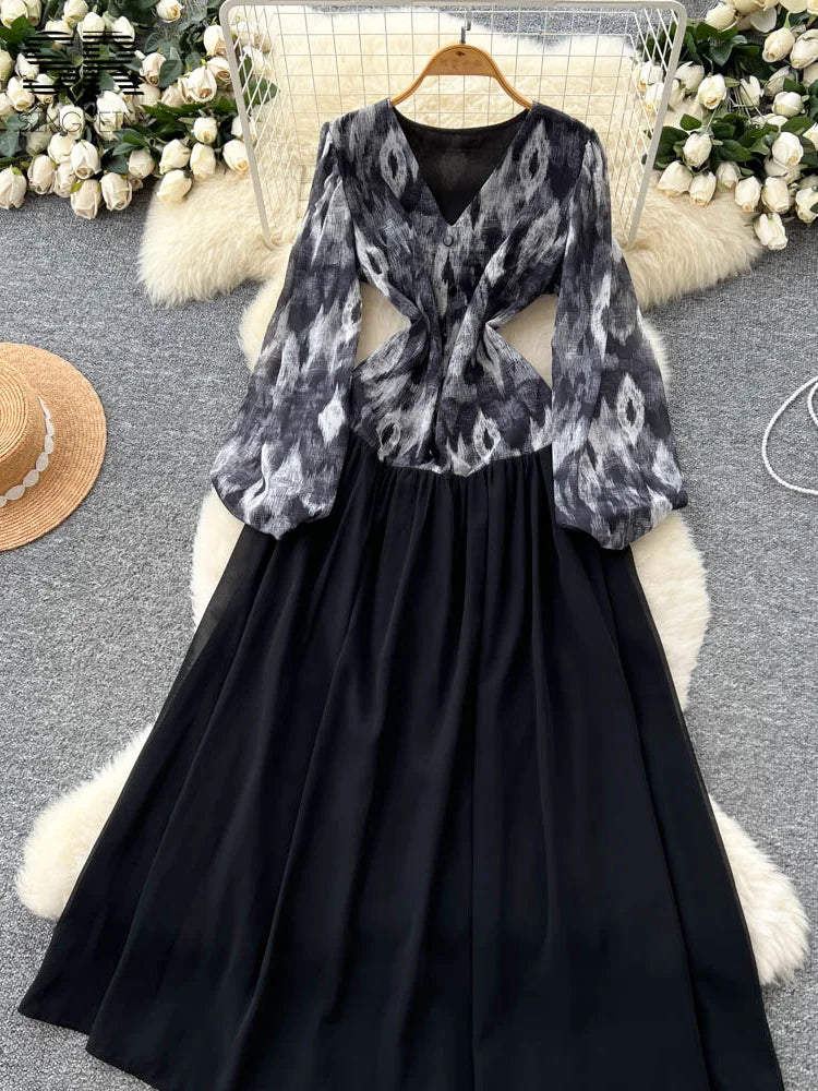 Elegant Vintage Print Dress