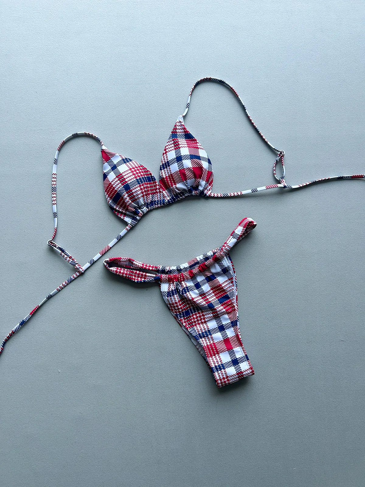 Sexy Red Plaid Micro Bikini