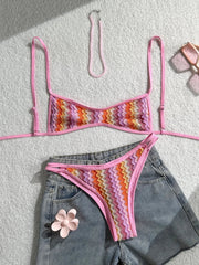 Vintage Crochet Pink Striped Bikini Set