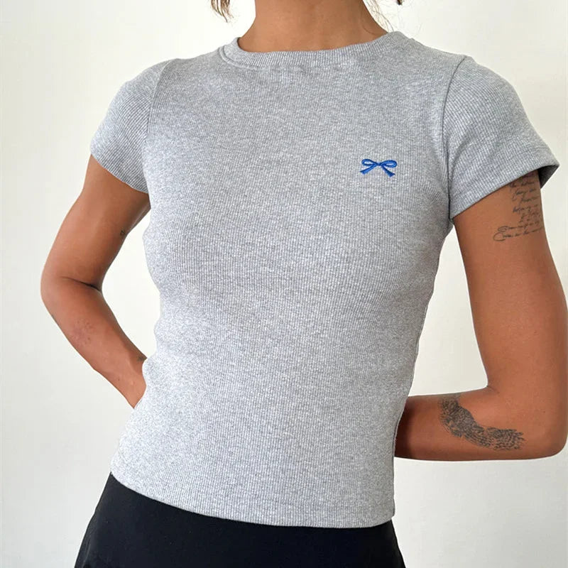 Cute Bow Embroidery Crop Top