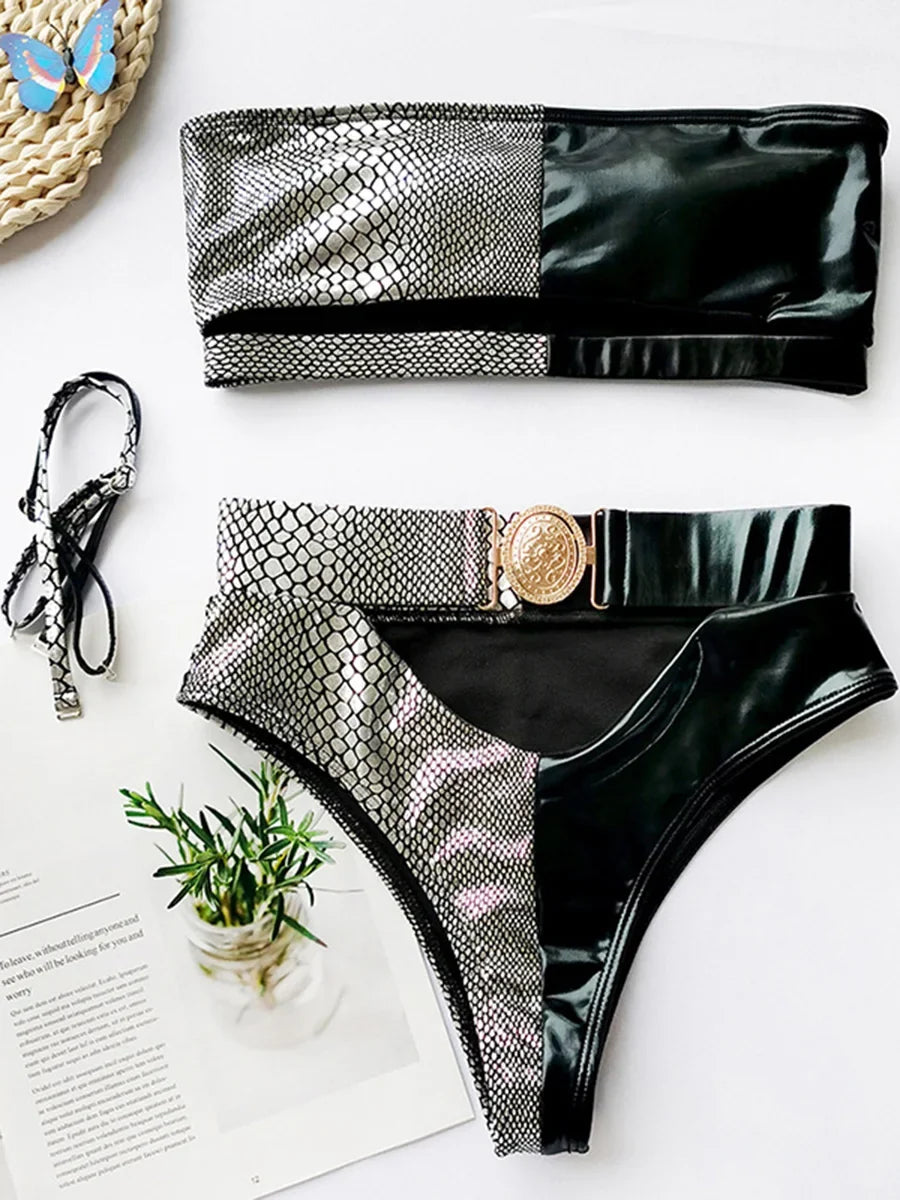 Snake Printed Bandeau Bikini