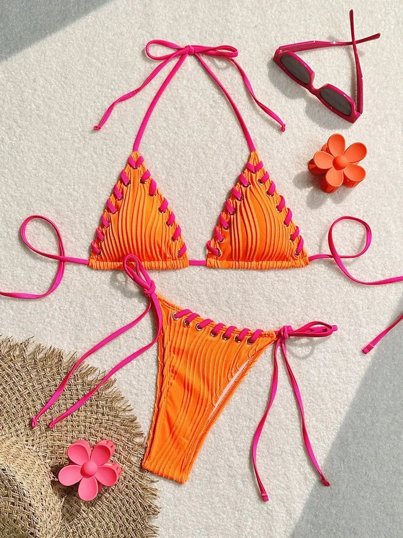 Halter Wrinkled Weaved Bikini